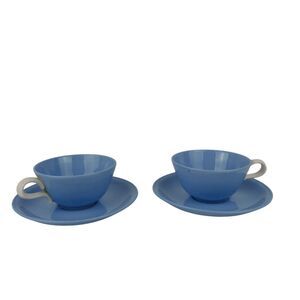 Homer Laughlin Skytone Set Of 2 Cups & Saucers Sky Blue White